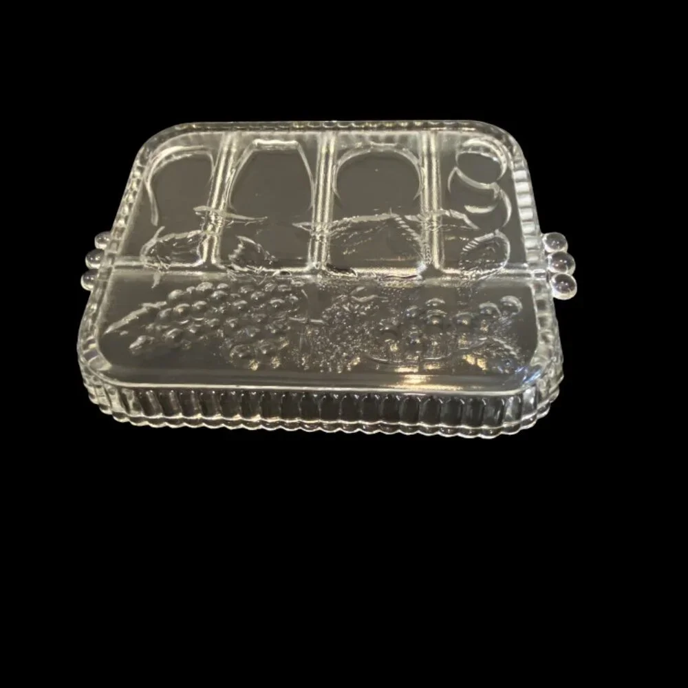 VINTAGE INDIANA GLASS -- Fruit & Relish Tray, 5 Sections, Fruit Design, Heirloom